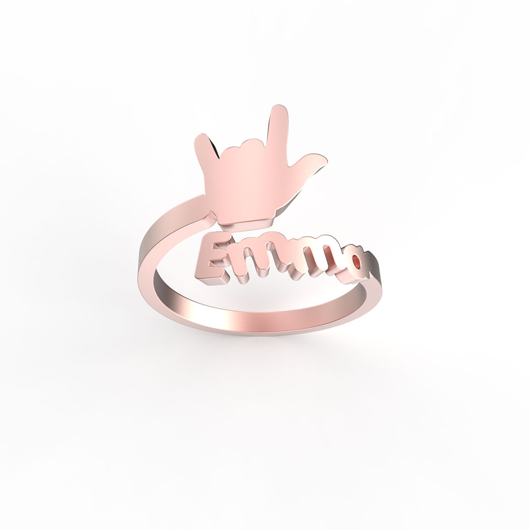 Personalized I Love You Hand Sign Name Ring