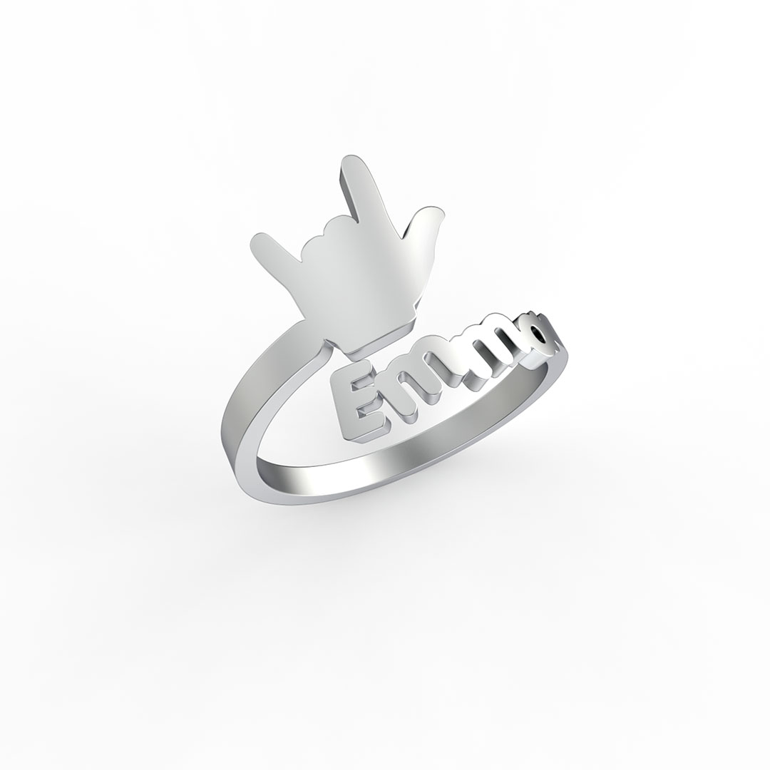 Personalized I Love You Hand Sign Name Ring