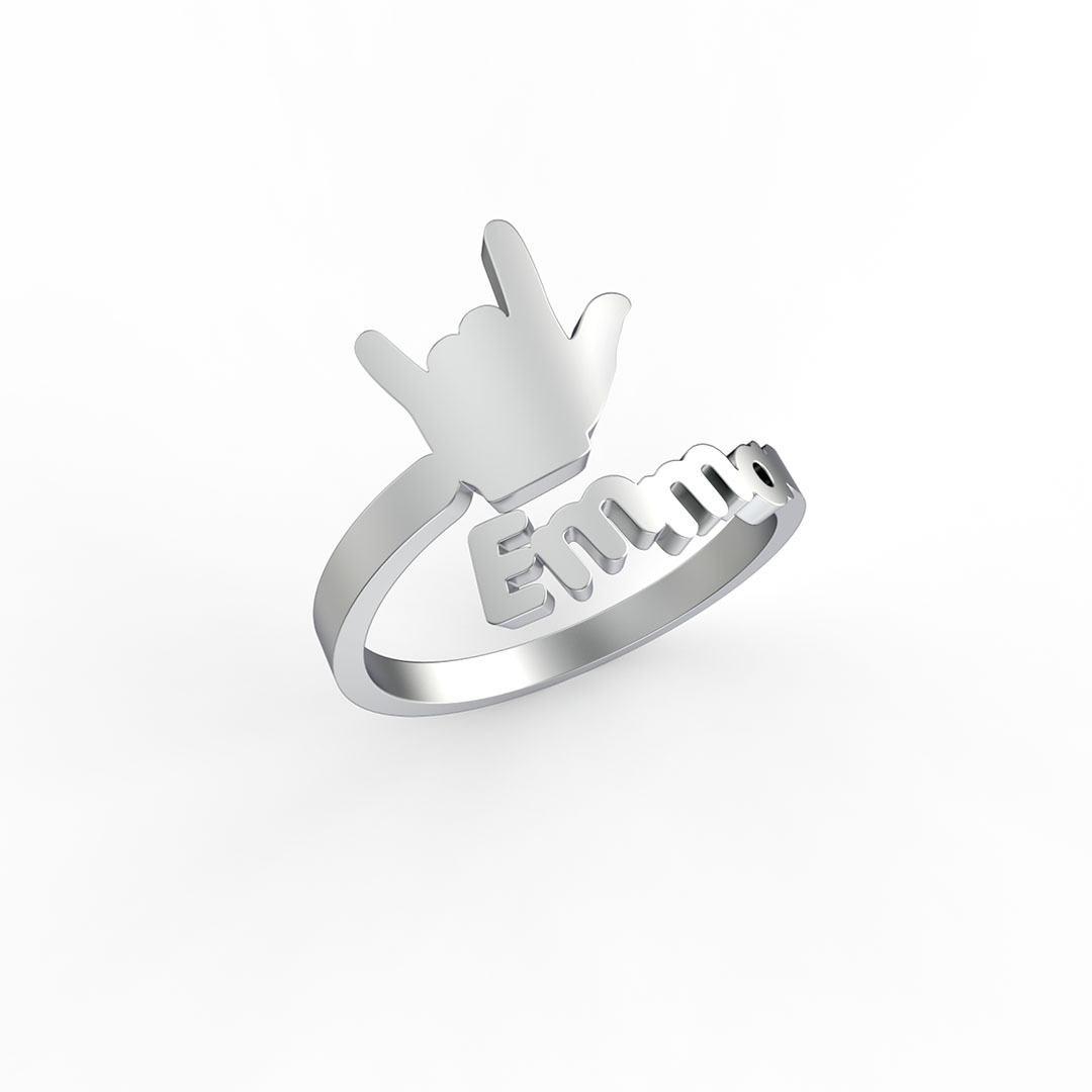 Personalized I Love You Hand Sign Name Ring