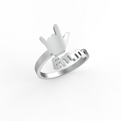 Personalized I Love You Hand Sign Name Ring