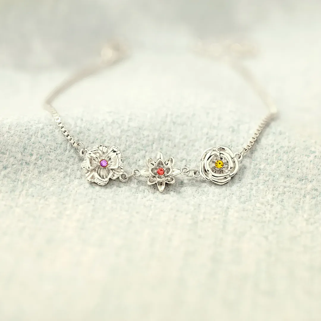 1-8 Three-Dimensional Birth Flowers Bracelet/Necklace Gift For Mom