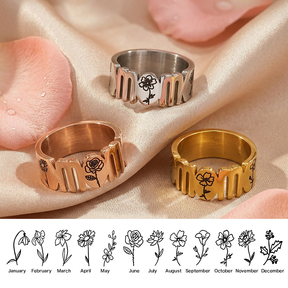 Mother's Day Gifts🌸 Personalized Birth Flower MOM Ring