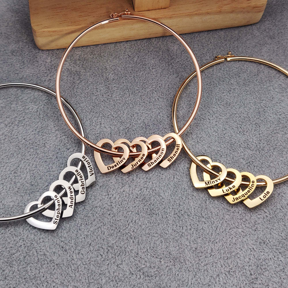 Bangle Bracelet with Heart Shape Pendants