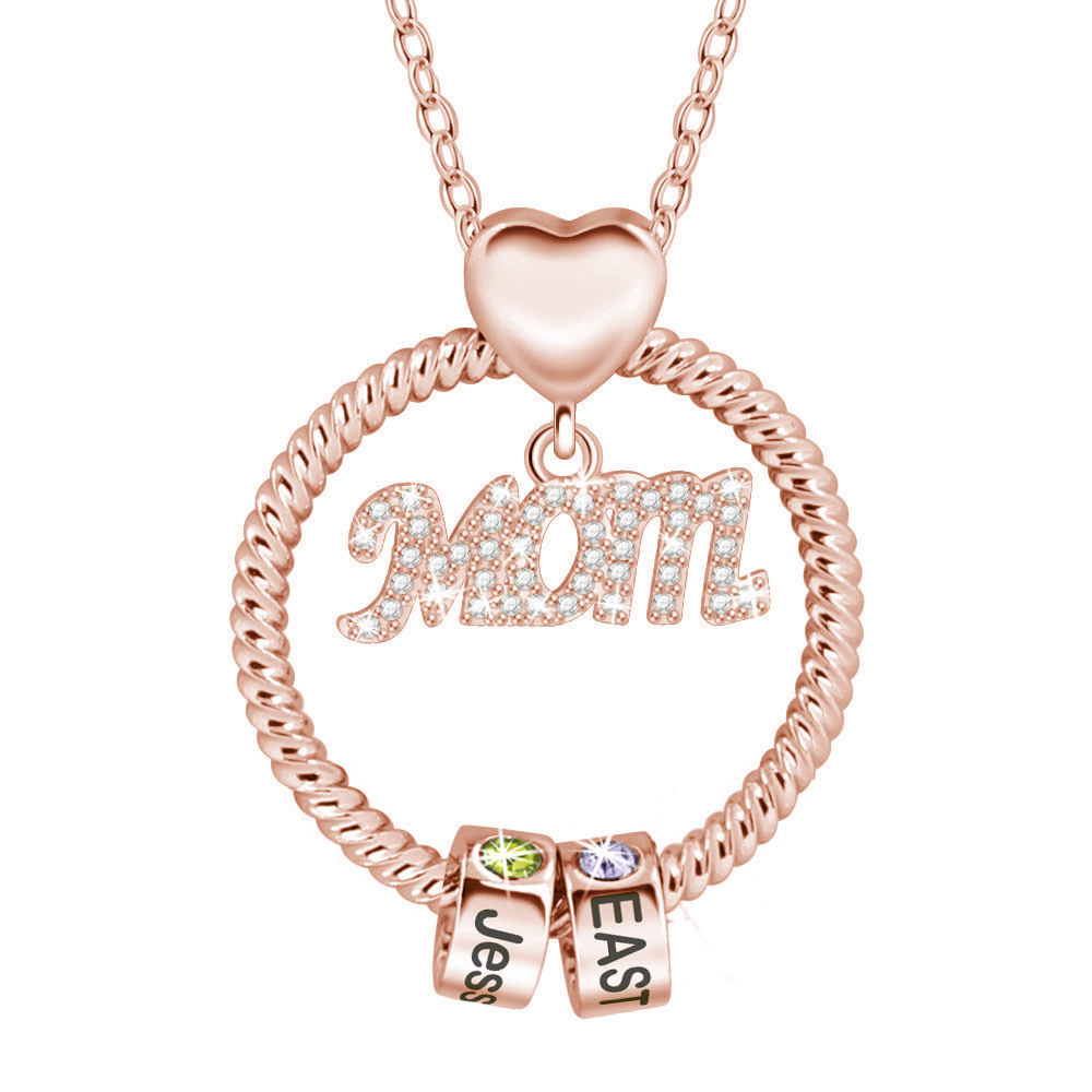 Personalized Necklace with 2 Birthstones Family Necklace For Mother