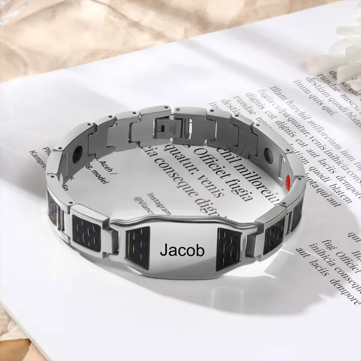 Personalized Men Bracelet wtih Name Custom Stainless Steel Bracelet For Him-Free Gift Box