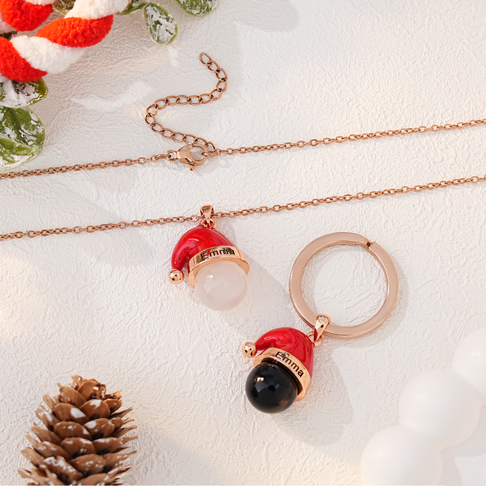Christmas Hat Crystal Bead Necklace & Keychain