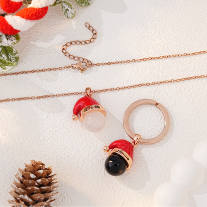 Christmas Hat Crystal Bead Necklace & Keychain
