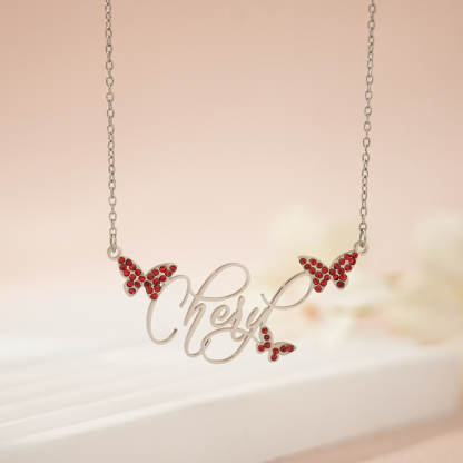 ✨ Personalized Butterfly Name Necklace with Birthstone Crystals