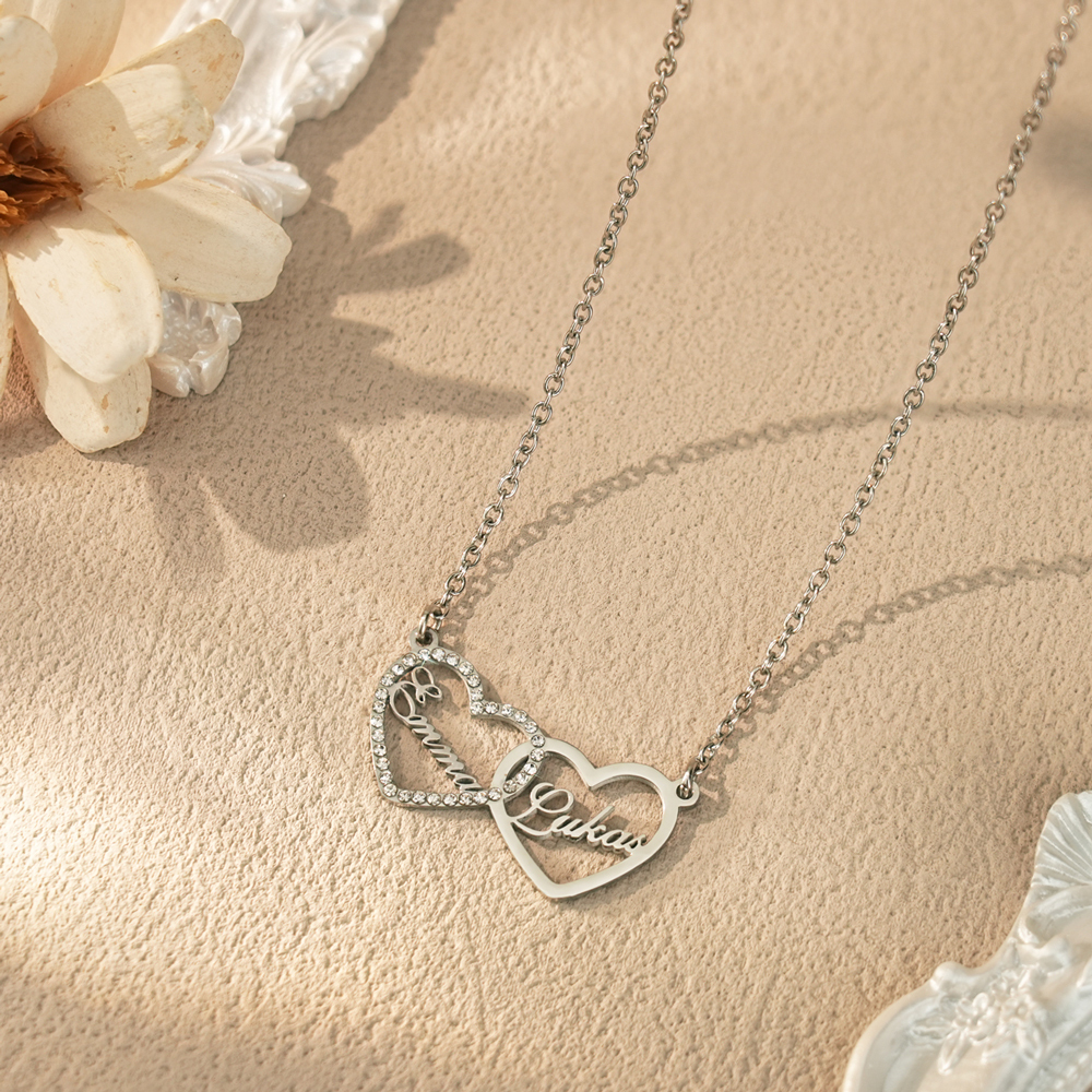 💕 Personalized Double Heart Name Necklace