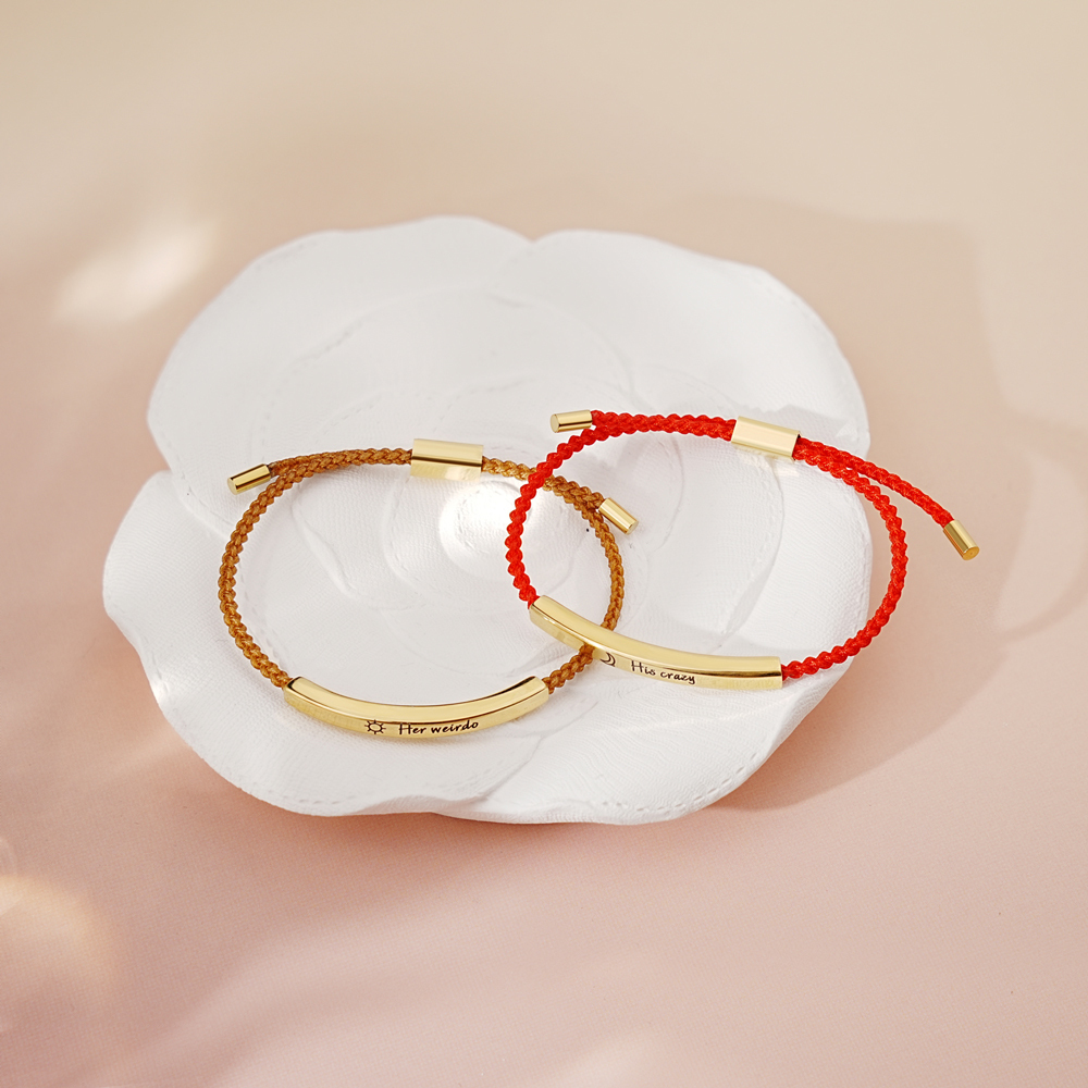 Valentine's Day Gift - Personalized Red Brown Braided Bracelet