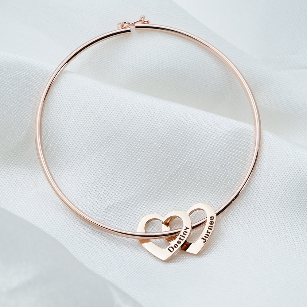 Bangle Bracelet with Heart Shape Pendants