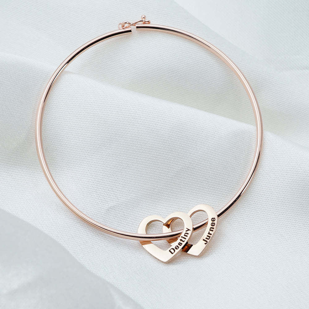 Bangle Bracelet with Heart Shape Pendants