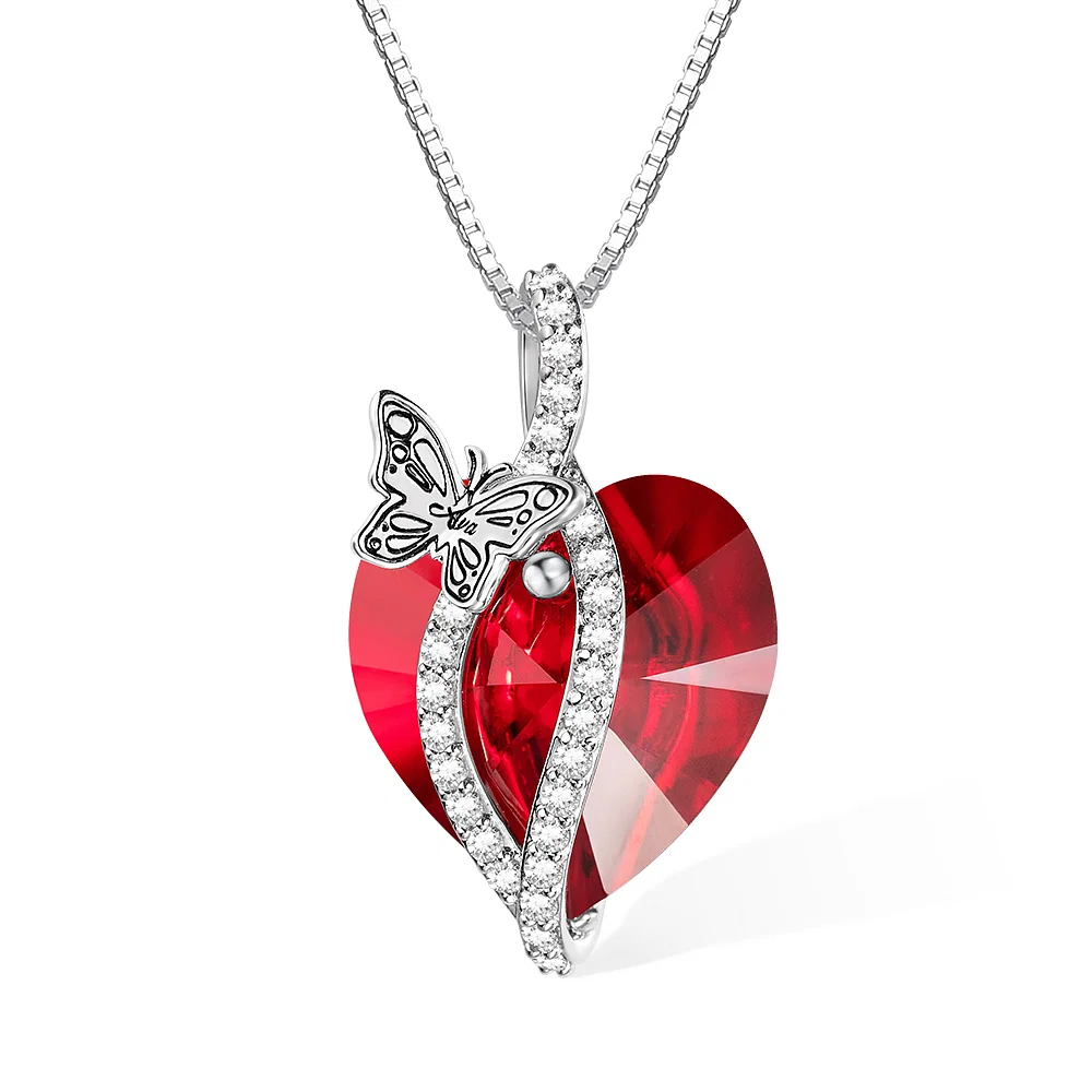 Personalized Butterfly Pendant Zircon Necklace Adorned with Heart Crystal Engraved Name Gift for Woman