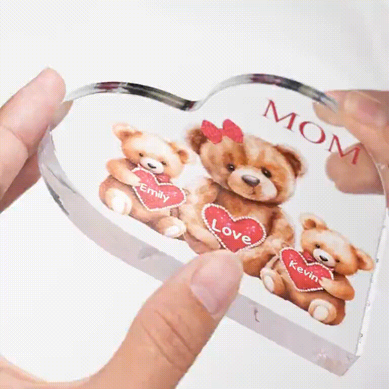 Personalized Acrylic Heart Keepsake Custom Texts Teddy Bear Ornaments Gifts for Grandma/Mother