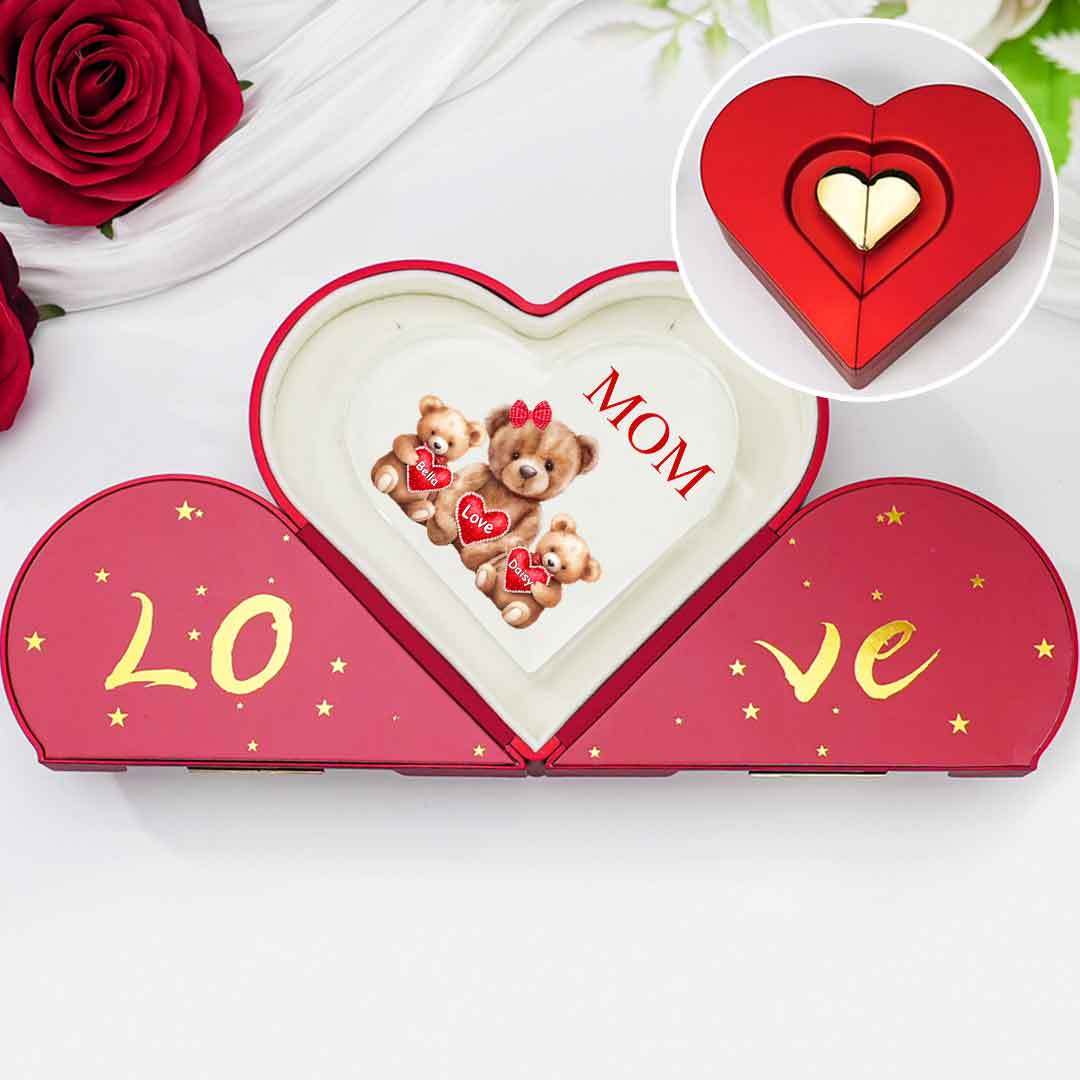 Personalized Acrylic Heart Keepsake Custom Texts Teddy Bear Ornaments Gifts for Grandma/Mother