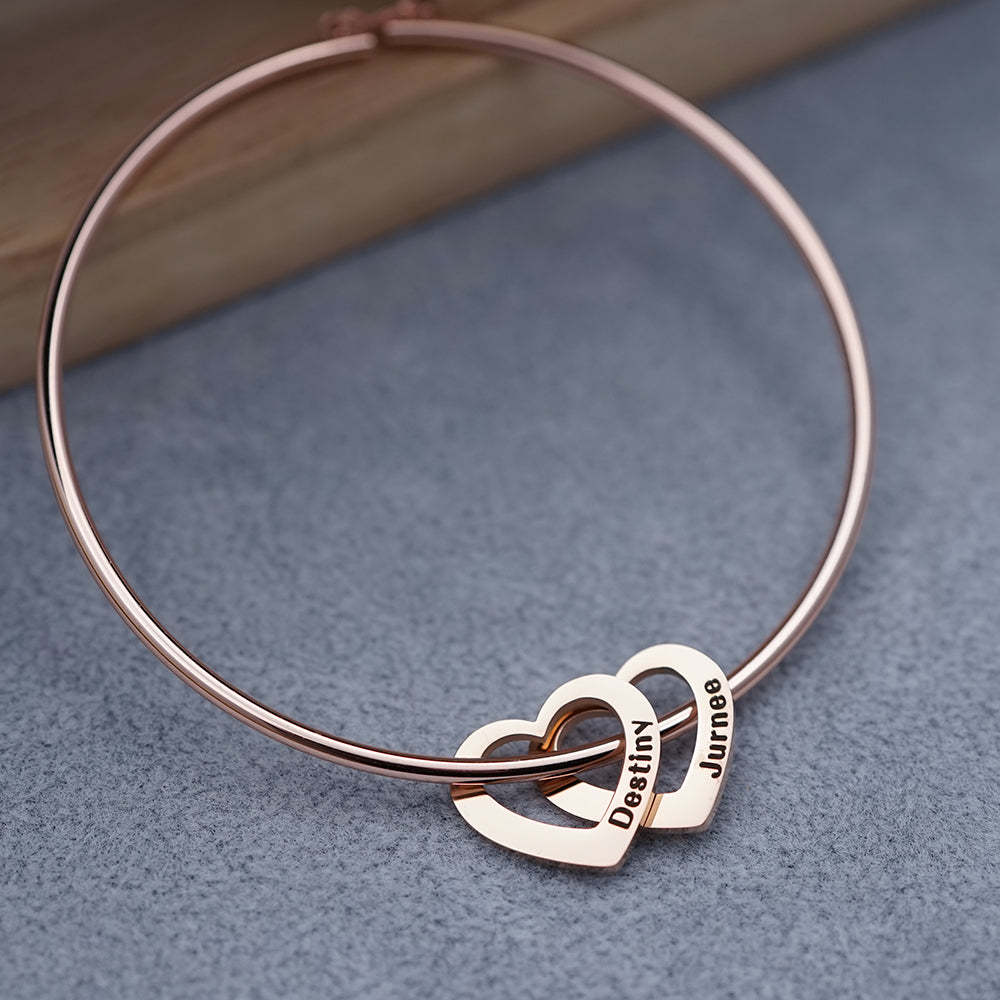 Bangle Bracelet with Heart Shape Pendants