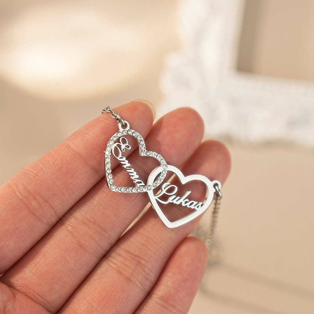 💕 Personalized Double Heart Name Necklace