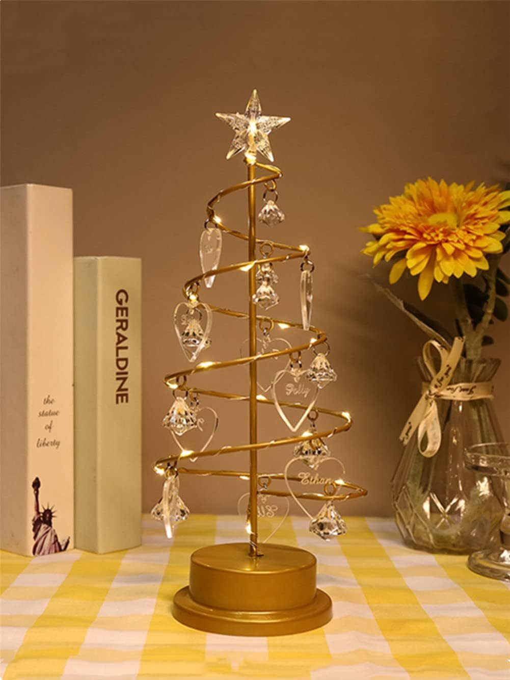 Personalized Christmas Crystal Tree Lights Custom Family Name Tabletop Metal Christmastree Lamp Decoration Gifts for Women Wife Boyfriend Girlfriend Christmas(Heart-Shaped)