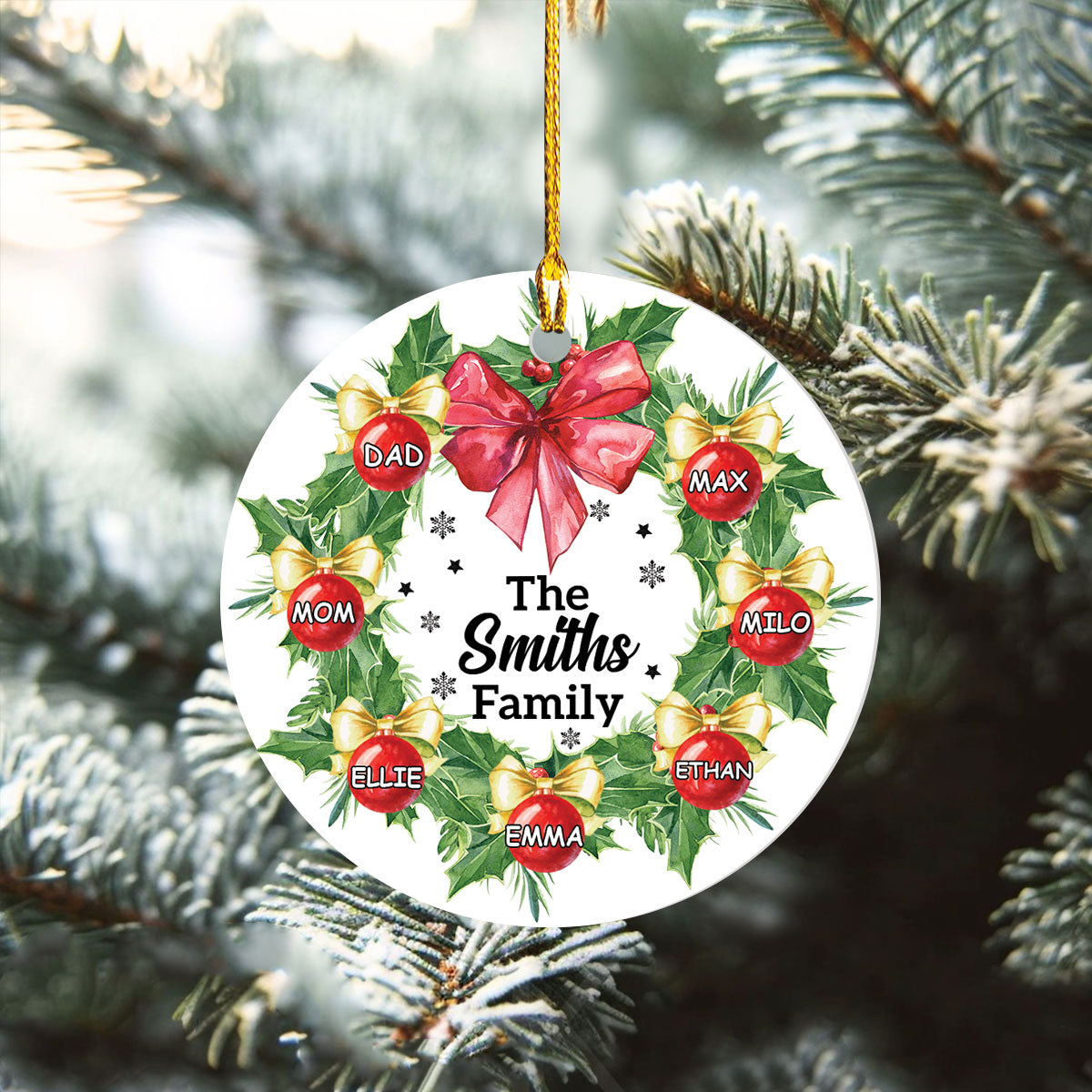 Personalized Family Christmas Ornament, Christmas Wreath Ornament, Family Christmas Keepsakes, Christmas Gifts