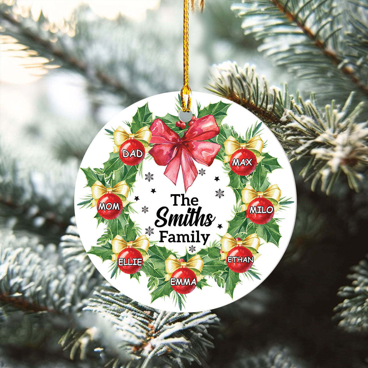 Personalized Family Christmas Ornament, Christmas Wreath Ornament, Family Christmas Keepsakes, Christmas Gifts