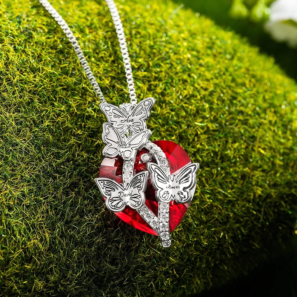Personalized Butterfly Pendant Zircon Necklace Adorned with Heart Crystal Engraved Name Gift for Woman