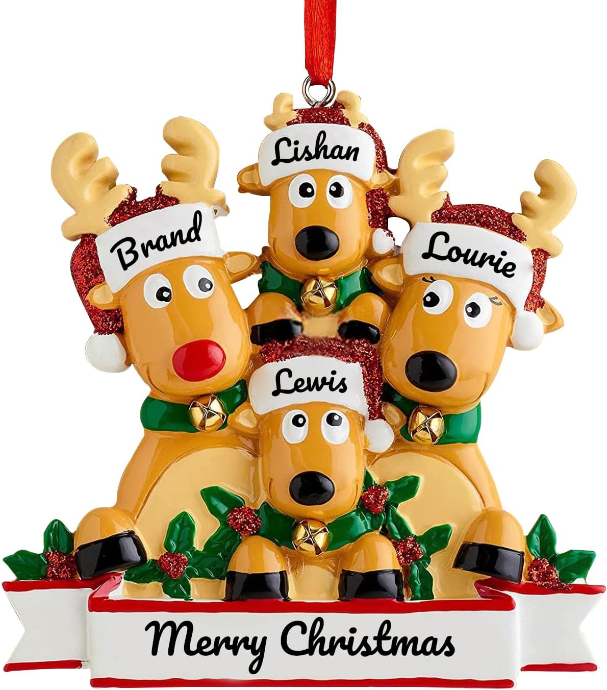 Personalized Reindeer Christmas Ornament Pendant, 2/3/4/5/6/7/8 Family Pendant, Christmas Tree Decoration Gift with Family Name and Blessing, Christmas Resin Pendant