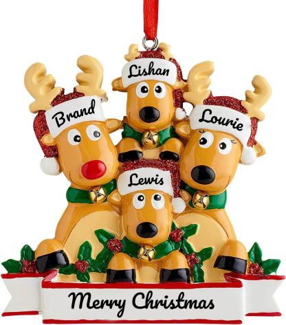 Personalized Reindeer Christmas Ornament Pendant, 2/3/4/5/6/7/8 Family Pendant, Christmas Tree Decoration Gift with Family Name and Blessing, Christmas Resin Pendant