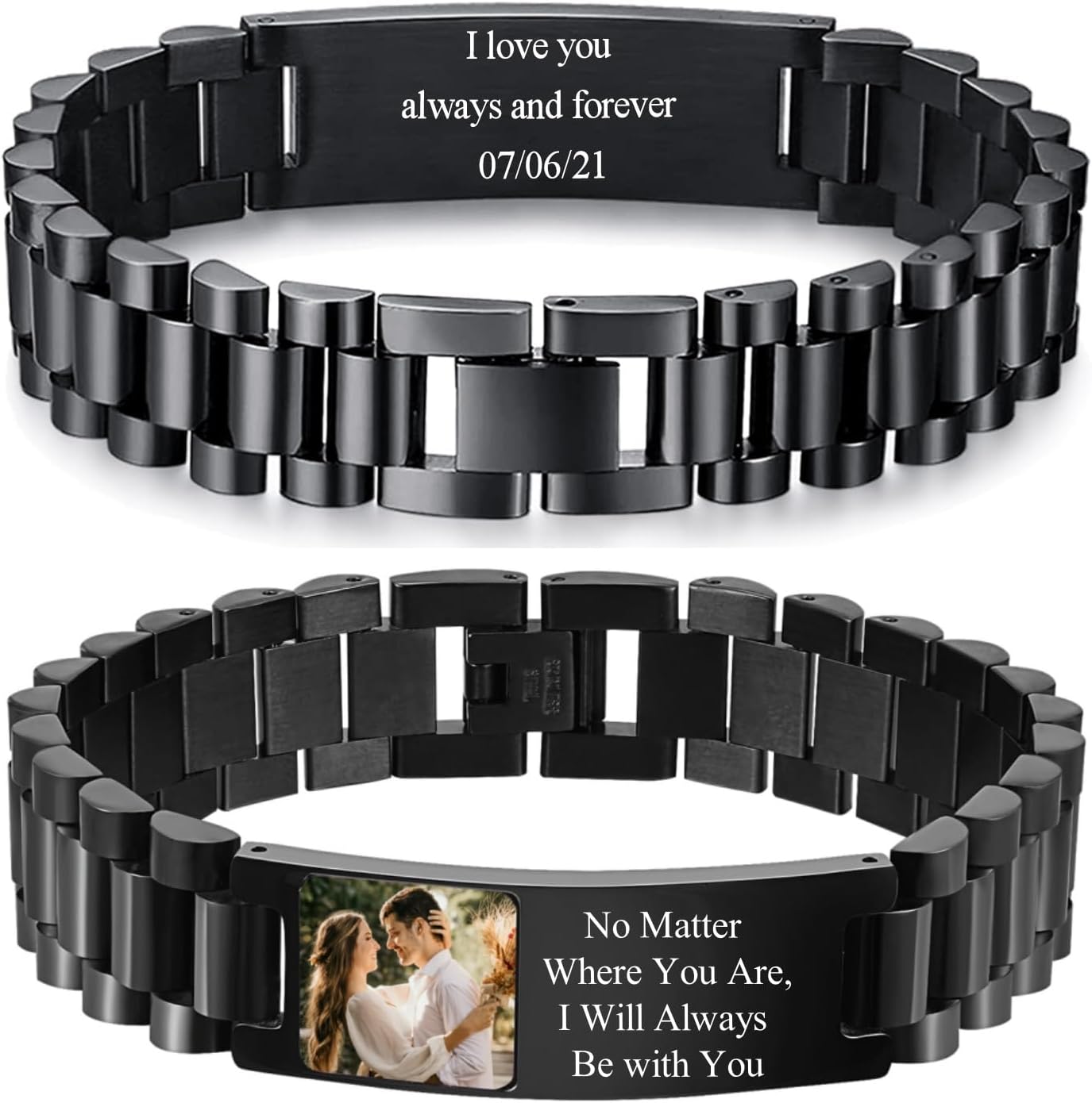 Personalized Picture Bracelet for Dad - Free Engraved Customized Photo Bracelets,Hypoallergenic Stainless Steel Adjustable Wristband,Trendy Custom Engraving Photo/Text/Name Bracelet Jewelry for Men