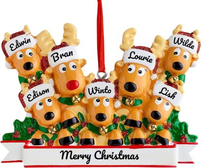 Personalized Reindeer Christmas Ornament Pendant, 2/3/4/5/6/7/8 Family Pendant, Christmas Tree Decoration Gift with Family Name and Blessing, Christmas Resin Pendant