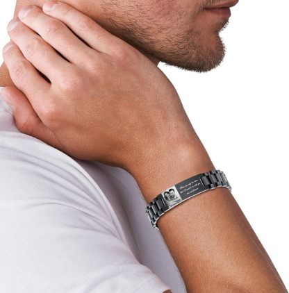 Personalized Picture Bracelet for Dad - Free Engraved Customized Photo Bracelets,Hypoallergenic Stainless Steel Adjustable Wristband,Trendy Custom Engraving Photo/Text/Name Bracelet Jewelry for Men