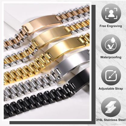 Personalized Picture Bracelet for Dad - Free Engraved Customized Photo Bracelets,Hypoallergenic Stainless Steel Adjustable Wristband,Trendy Custom Engraving Photo/Text/Name Bracelet Jewelry for Men