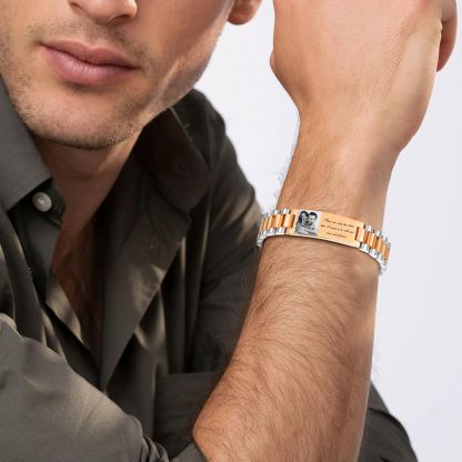 Personalized Picture Bracelet for Dad - Free Engraved Customized Photo Bracelets,Hypoallergenic Stainless Steel Adjustable Wristband,Trendy Custom Engraving Photo/Text/Name Bracelet Jewelry for Men
