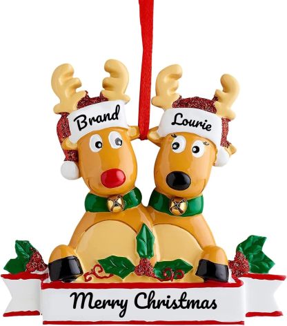 Personalized Reindeer Christmas Ornament Pendant, 2/3/4/5/6/7/8 Family Pendant, Christmas Tree Decoration Gift with Family Name and Blessing, Christmas Resin Pendant