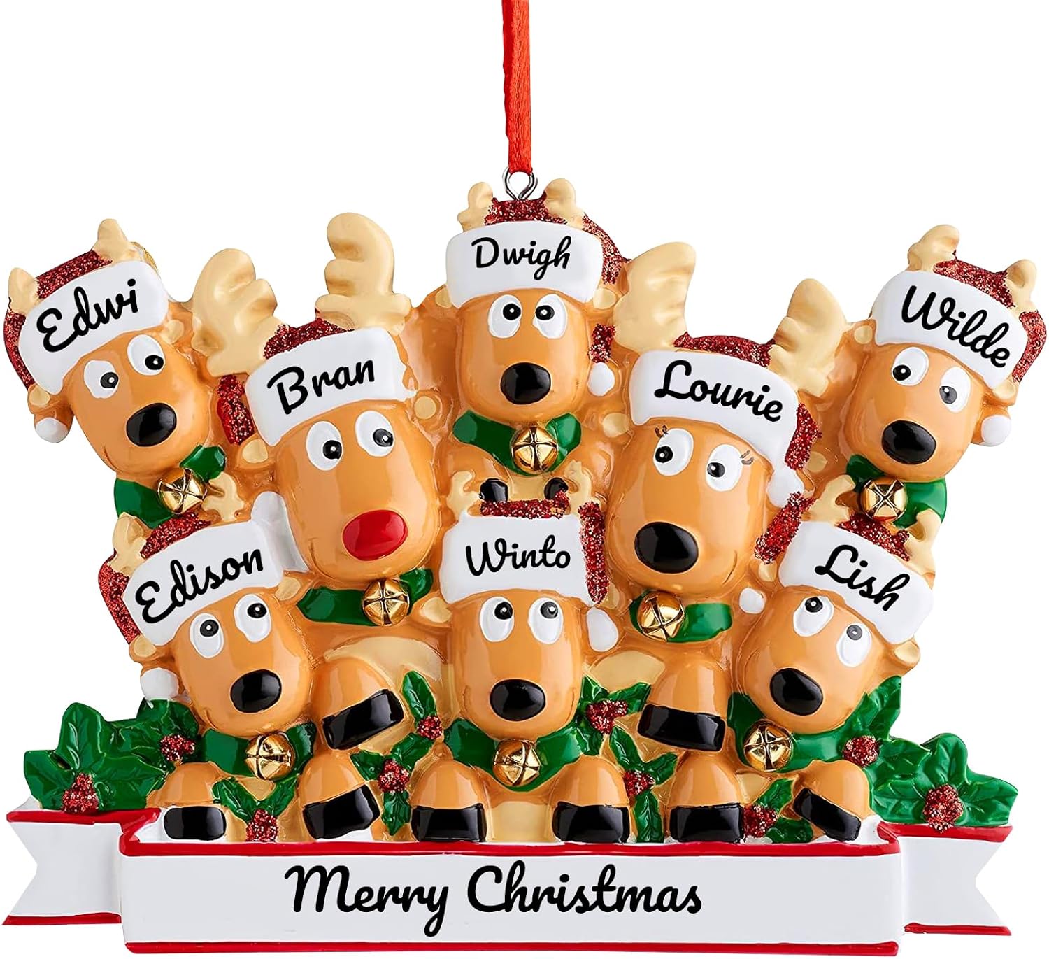 Personalized Reindeer Christmas Ornament Pendant, 2/3/4/5/6/7/8 Family Pendant, Christmas Tree Decoration Gift with Family Name and Blessing, Christmas Resin Pendant