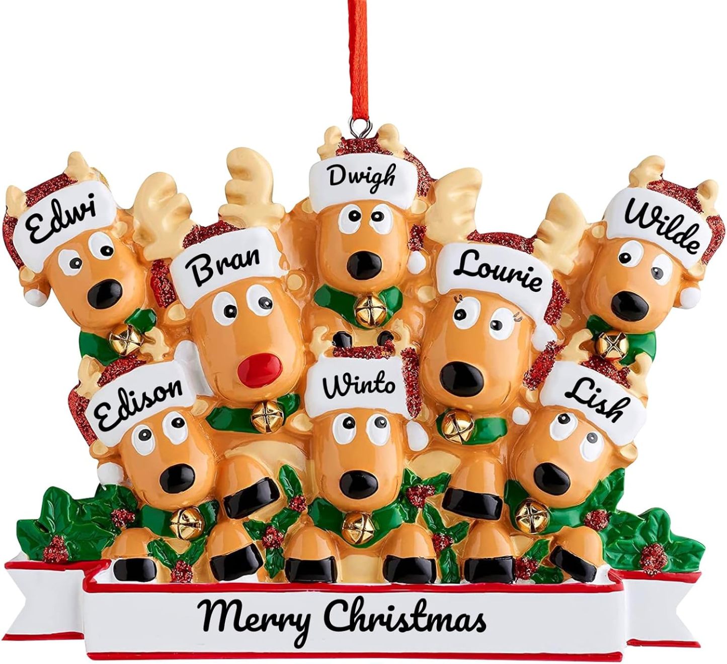 Personalized Reindeer Christmas Ornament Pendant, 2/3/4/5/6/7/8 Family Pendant, Christmas Tree Decoration Gift with Family Name and Blessing, Christmas Resin Pendant