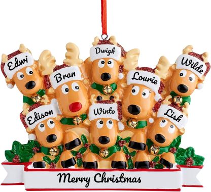 Personalized Reindeer Christmas Ornament Pendant, 2/3/4/5/6/7/8 Family Pendant, Christmas Tree Decoration Gift with Family Name and Blessing, Christmas Resin Pendant