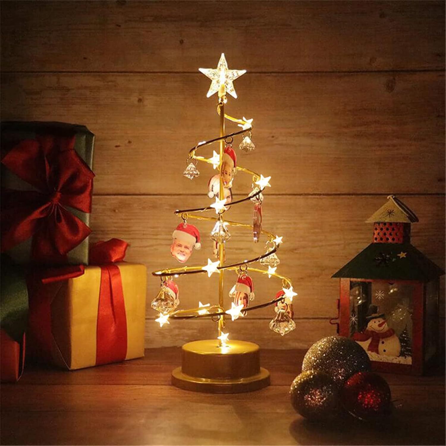 Personalized Christmas Crystal Tree Lights Custom Family Name Tabletop Metal Christmastree Lamp Decoration Gifts for Women Wife Boyfriend Girlfriend Christmas(Heart-Shaped)