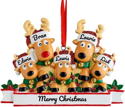 Personalized Reindeer Christmas Ornament Pendant, 2/3/4/5/6/7/8 Family Pendant, Christmas Tree Decoration Gift with Family Name and Blessing, Christmas Resin Pendant