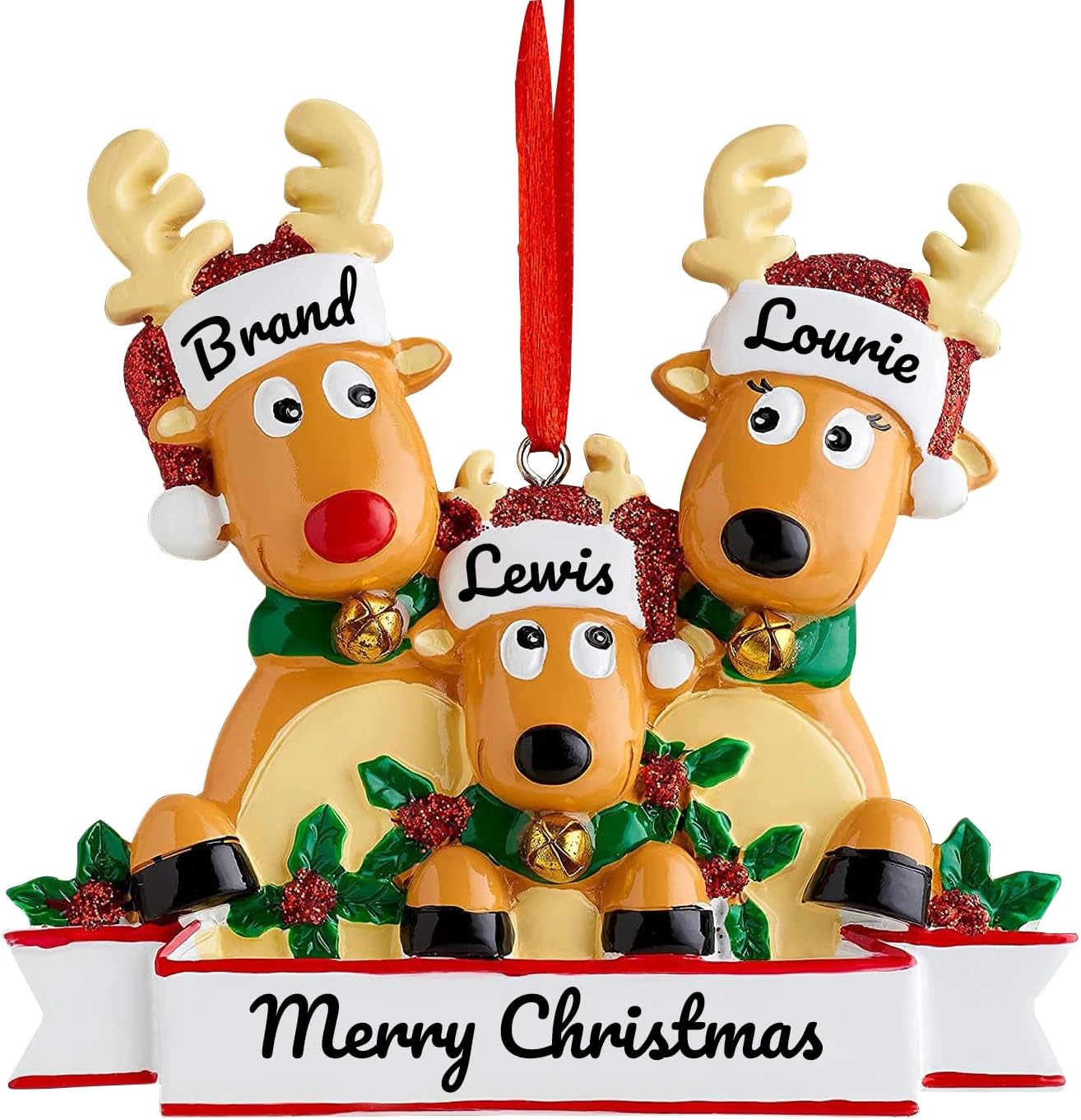 Personalized Reindeer Christmas Ornament Pendant, 2/3/4/5/6/7/8 Family Pendant, Christmas Tree Decoration Gift with Family Name and Blessing, Christmas Resin Pendant