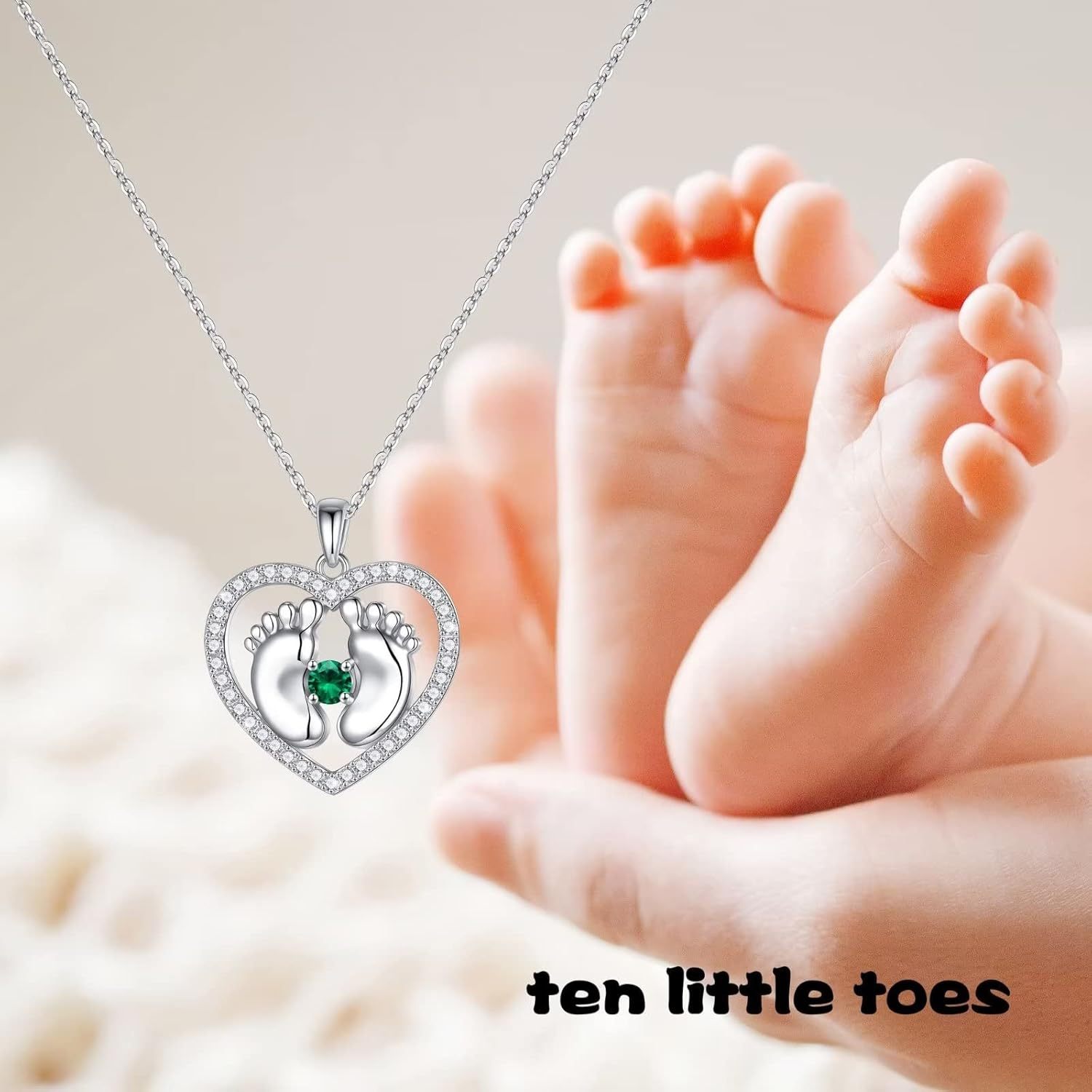 New Mom Gifts Love Birthstone Necklace, 925 Sterling Silver Birthstone Jewelry Tiny Baby Feet Necklace for Mom to Be Gift, Pregnancy Gift for First Time Mom Mothers Day Gifts for New Mom