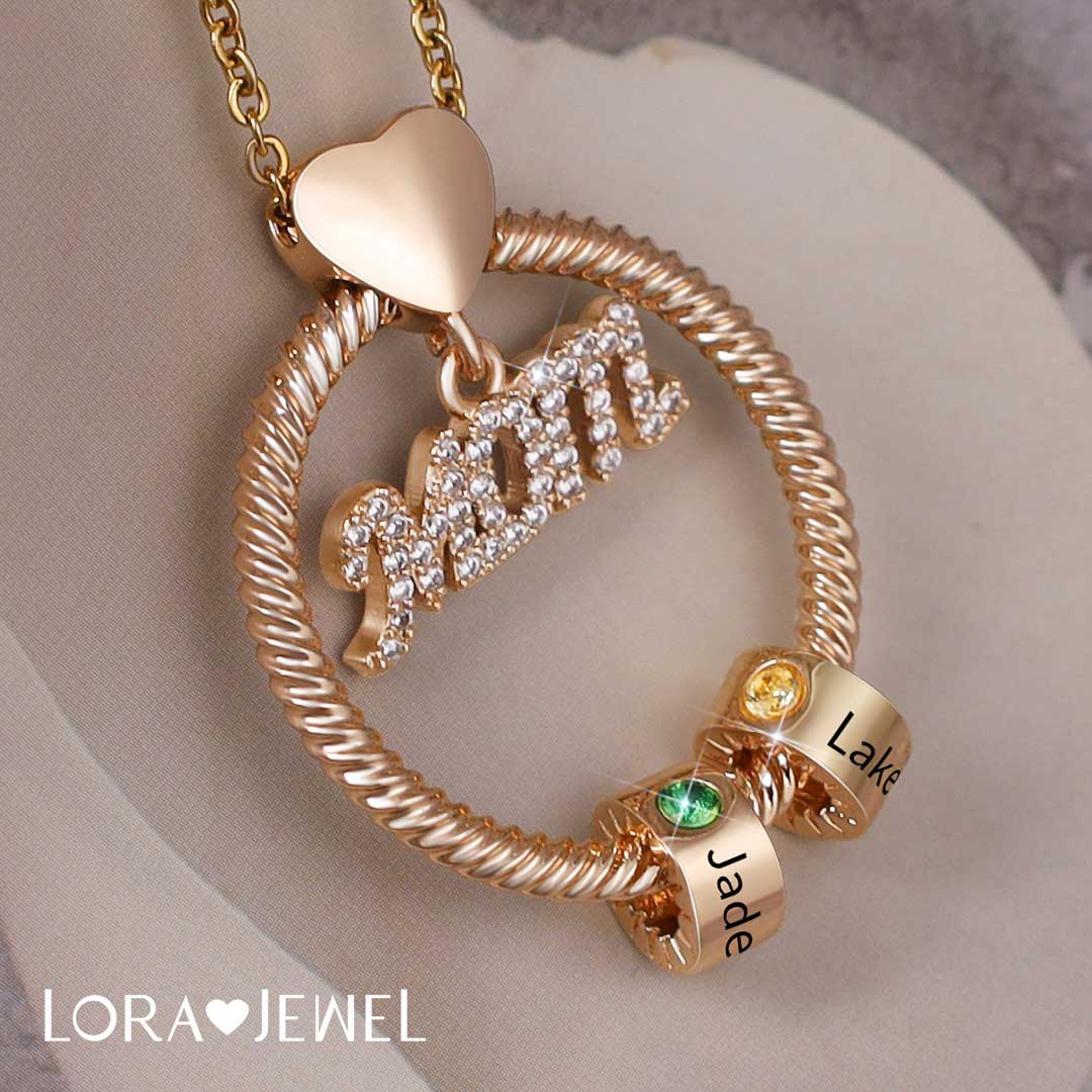 Personalized Necklace with 2 Birthstones Family Necklace For Mother