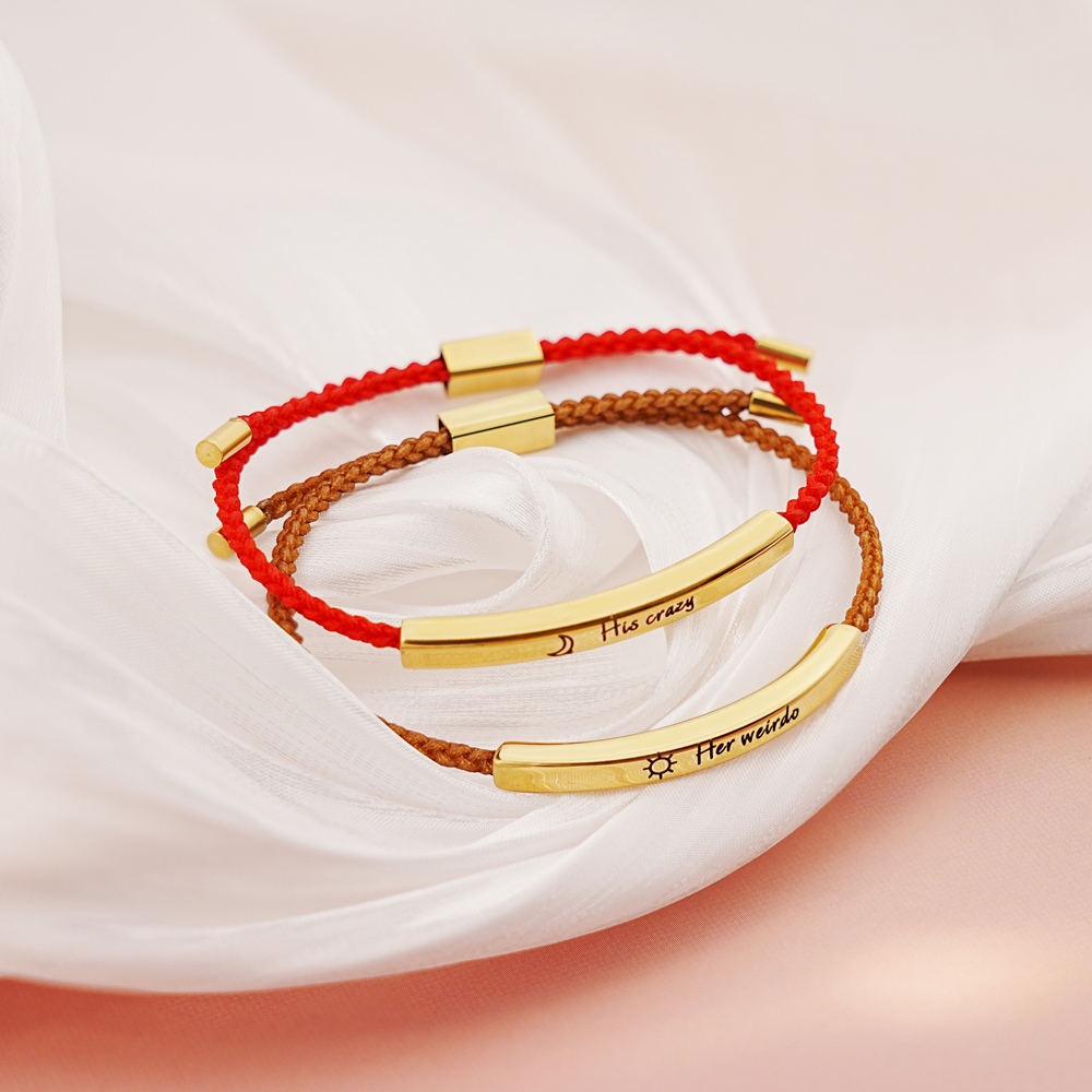 Valentine's Day Gift - Personalized Red Brown Braided Bracelet