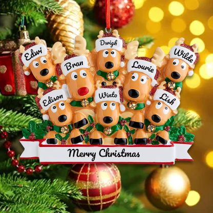 Personalized Reindeer Christmas Ornament Pendant, 2/3/4/5/6/7/8 Family Pendant, Christmas Tree Decoration Gift with Family Name and Blessing, Christmas Resin Pendant