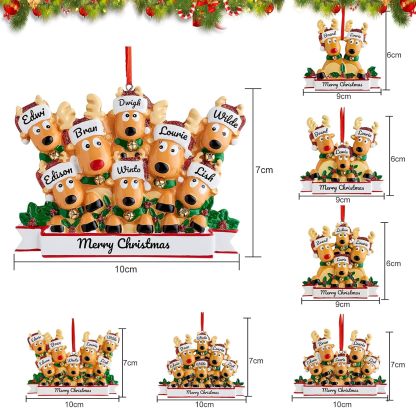 Personalized Reindeer Christmas Ornament Pendant, 2/3/4/5/6/7/8 Family Pendant, Christmas Tree Decoration Gift with Family Name and Blessing, Christmas Resin Pendant