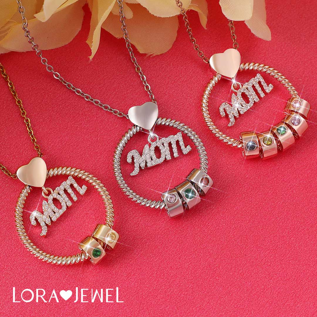 Personalized Necklace with 2 Birthstones Family Necklace For Mother