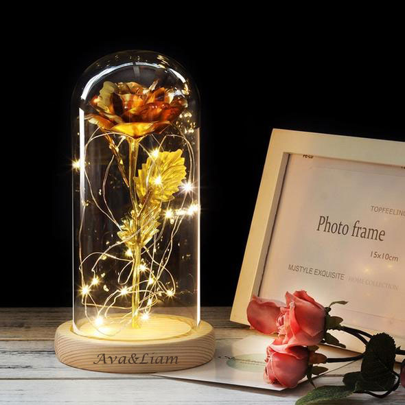 Enchanted Rose Night light Custom Text Eternity Rose LED Lamp Romantic Gift