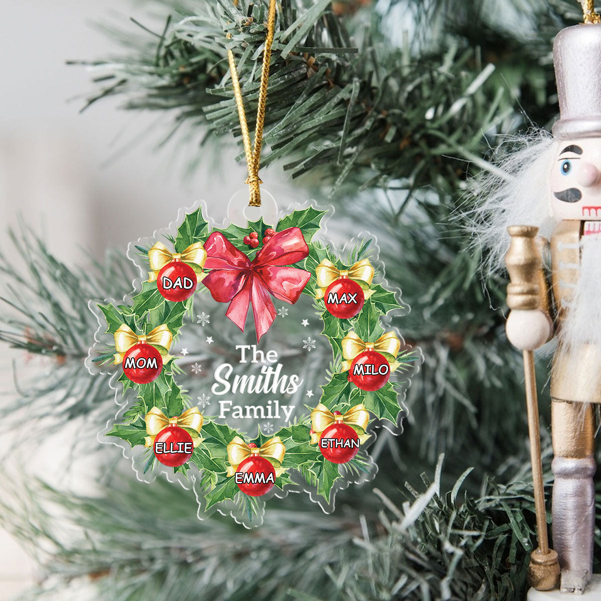 Personalized Family Christmas Ornament, Christmas Wreath Ornament, Family Christmas Keepsakes, Christmas Gifts