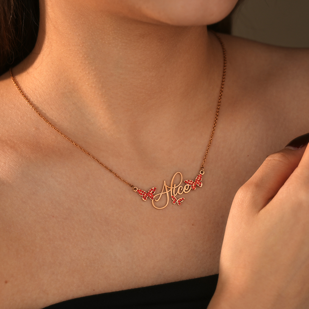 ✨ Personalized Butterfly Name Necklace with Birthstone Crystals