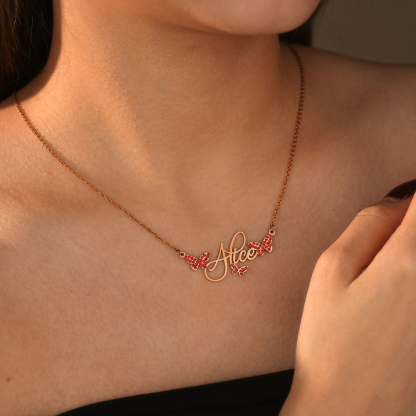 ✨ Personalized Butterfly Name Necklace with Birthstone Crystals