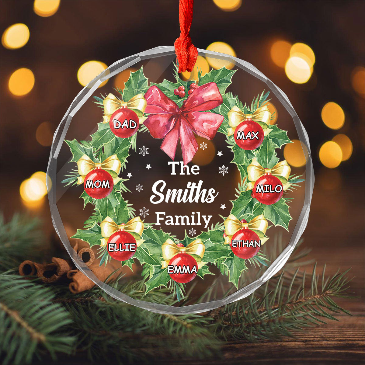 Personalized Family Christmas Ornament, Christmas Wreath Ornament, Family Christmas Keepsakes, Christmas Gifts